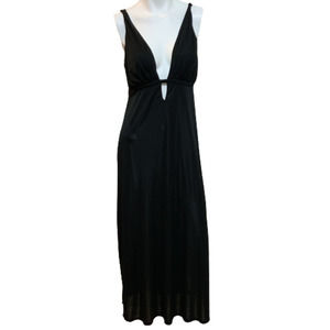 Natori Black Deep V-neck Cutout Sexy Negligee Nightgown sz S